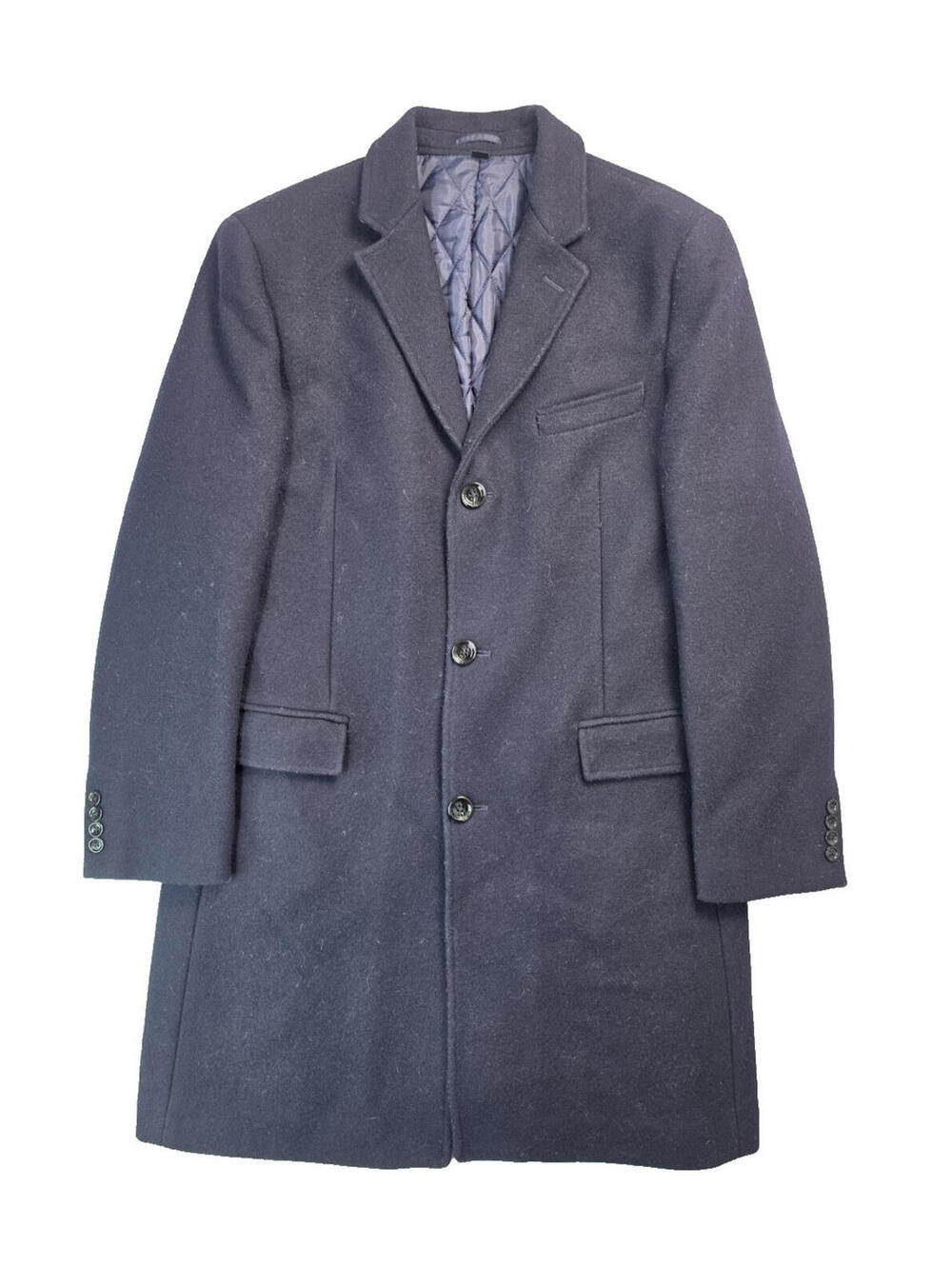 J Crew Vintage Navy Blue Wool Topcoat Trench Coat Jacket Mens 42R Large L